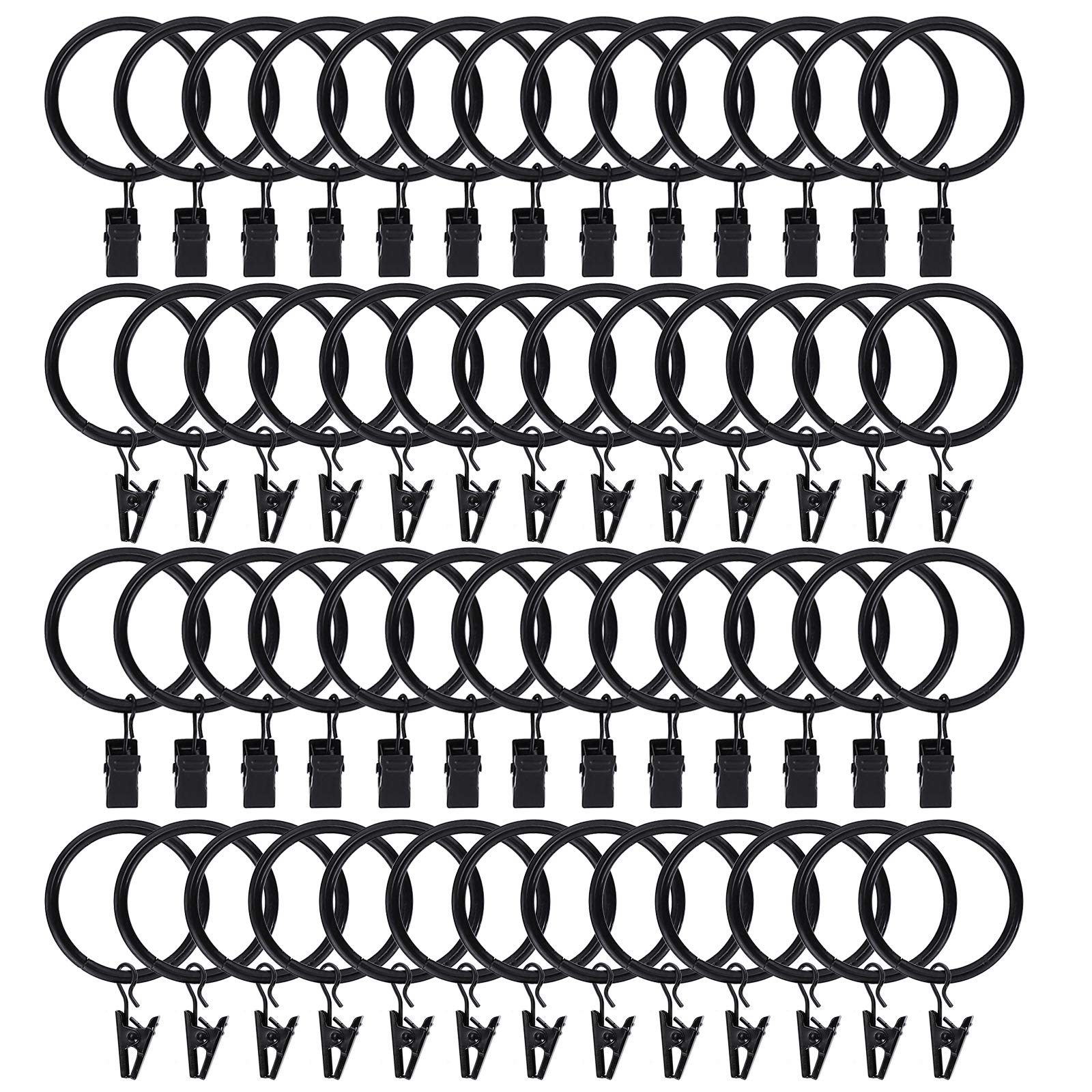 Curtain Rings with Clips Hooks, Drapery Rings Stainless Steel Metal Curtain Hangers Clips