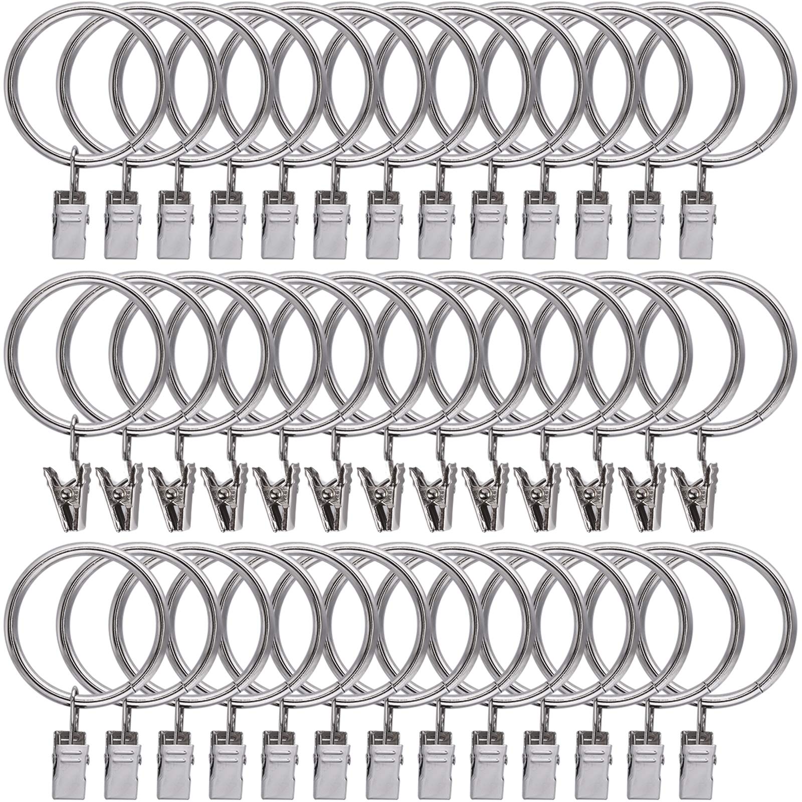 Curtain Rings with Clips Hooks, Drapery Rings Stainless Steel Metal Curtain Hangers Clips