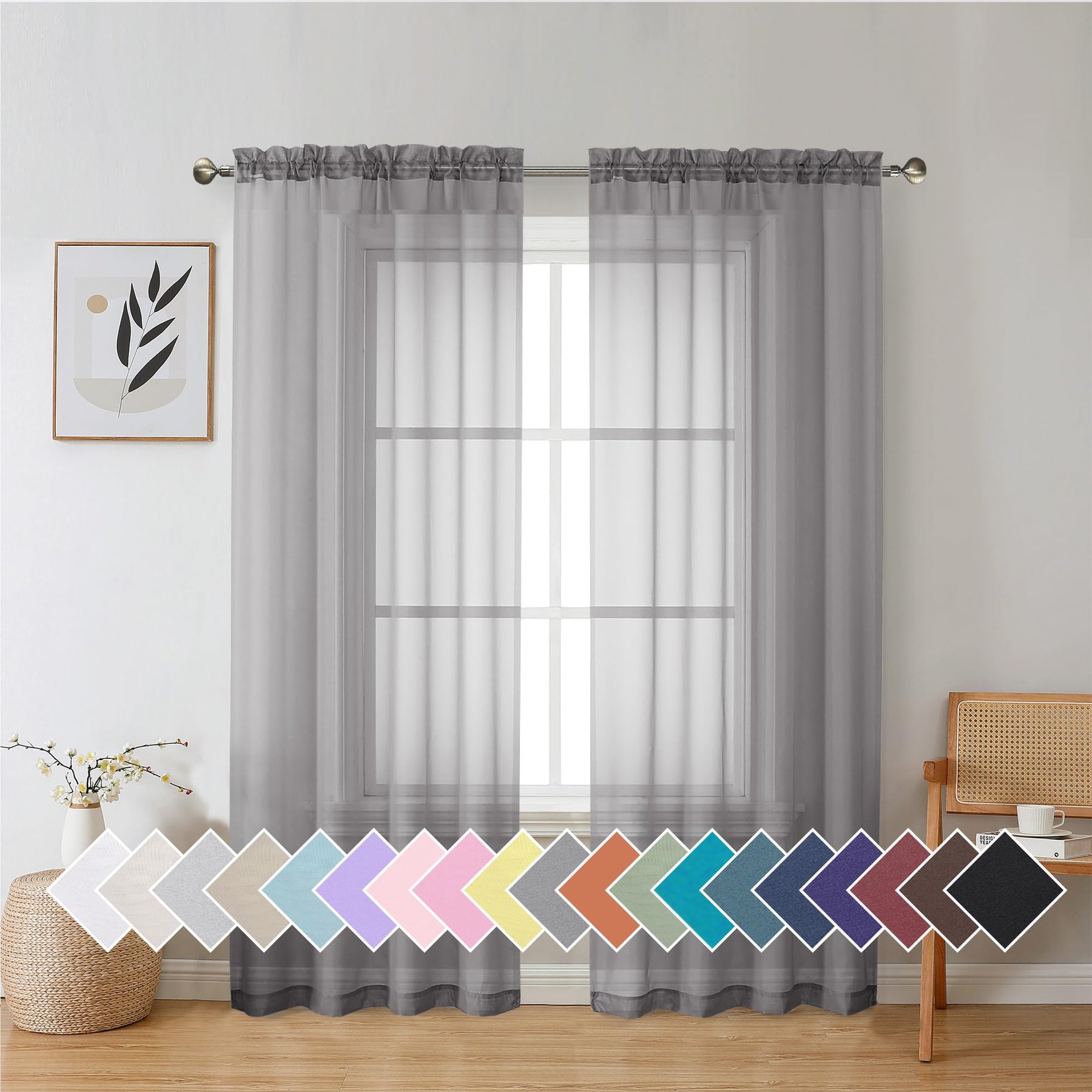 Airy Sheer Voile Curtains Set for Living Room & Bedroom