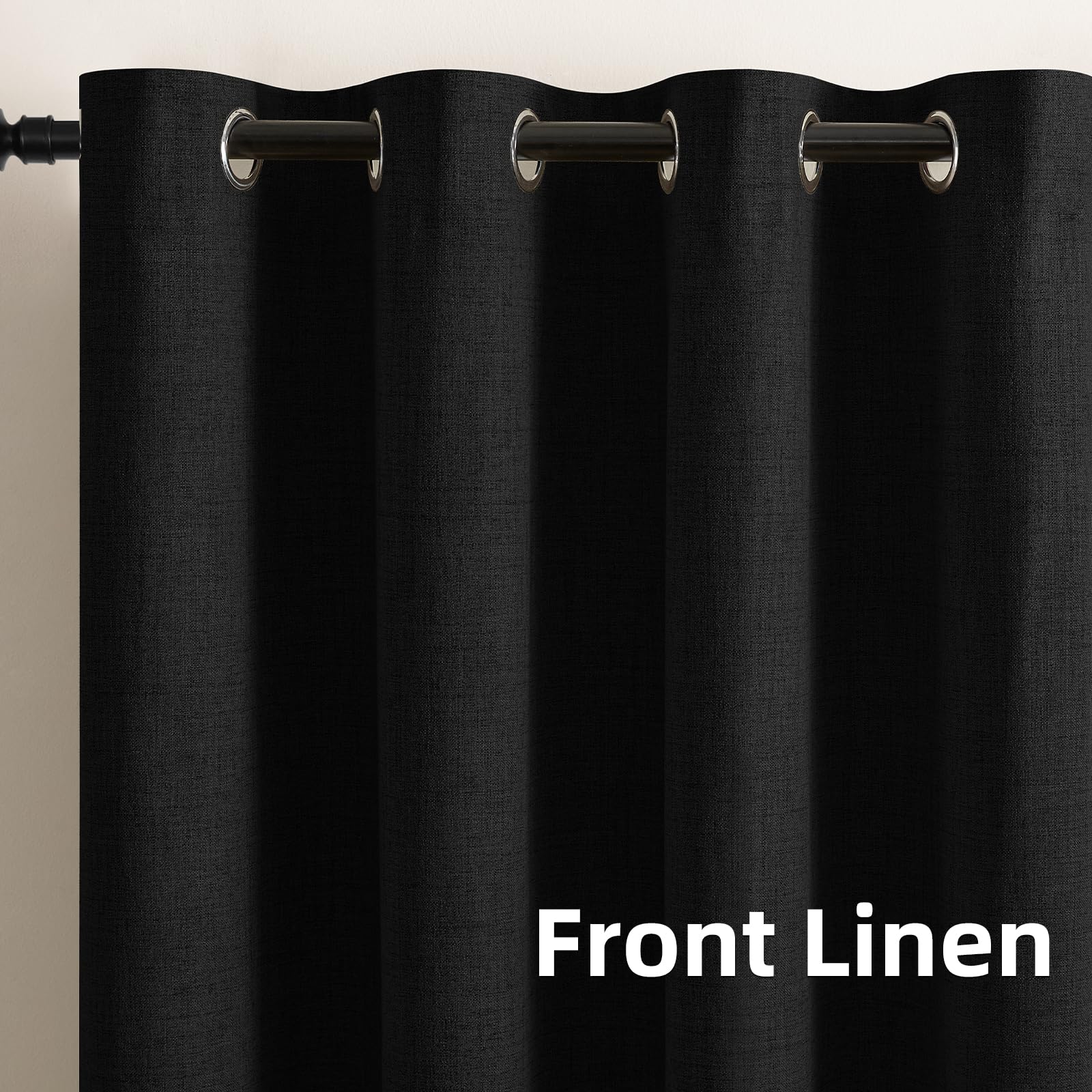Full Blackout Faux Linen Grommet Curtains