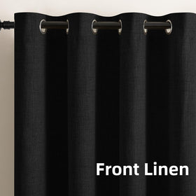 Full Blackout Faux Linen Grommet Curtains