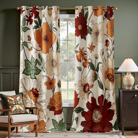 Boho Floral Room Darkening Linen Curtains