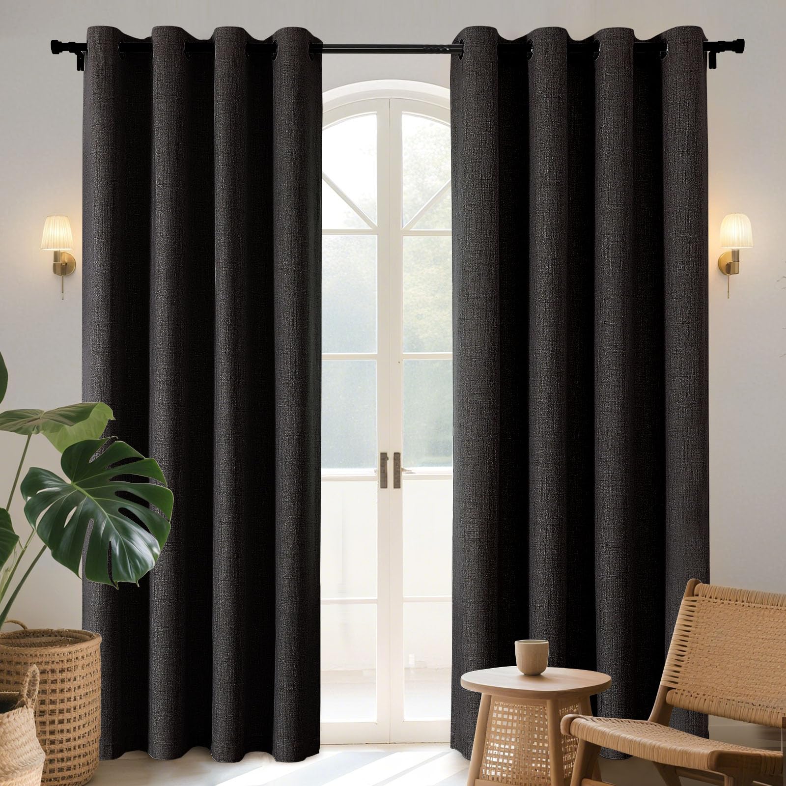 Joydeco 52 Inch Wide Bedroom 100% Faxu Linen Textured Privacy Curtains
