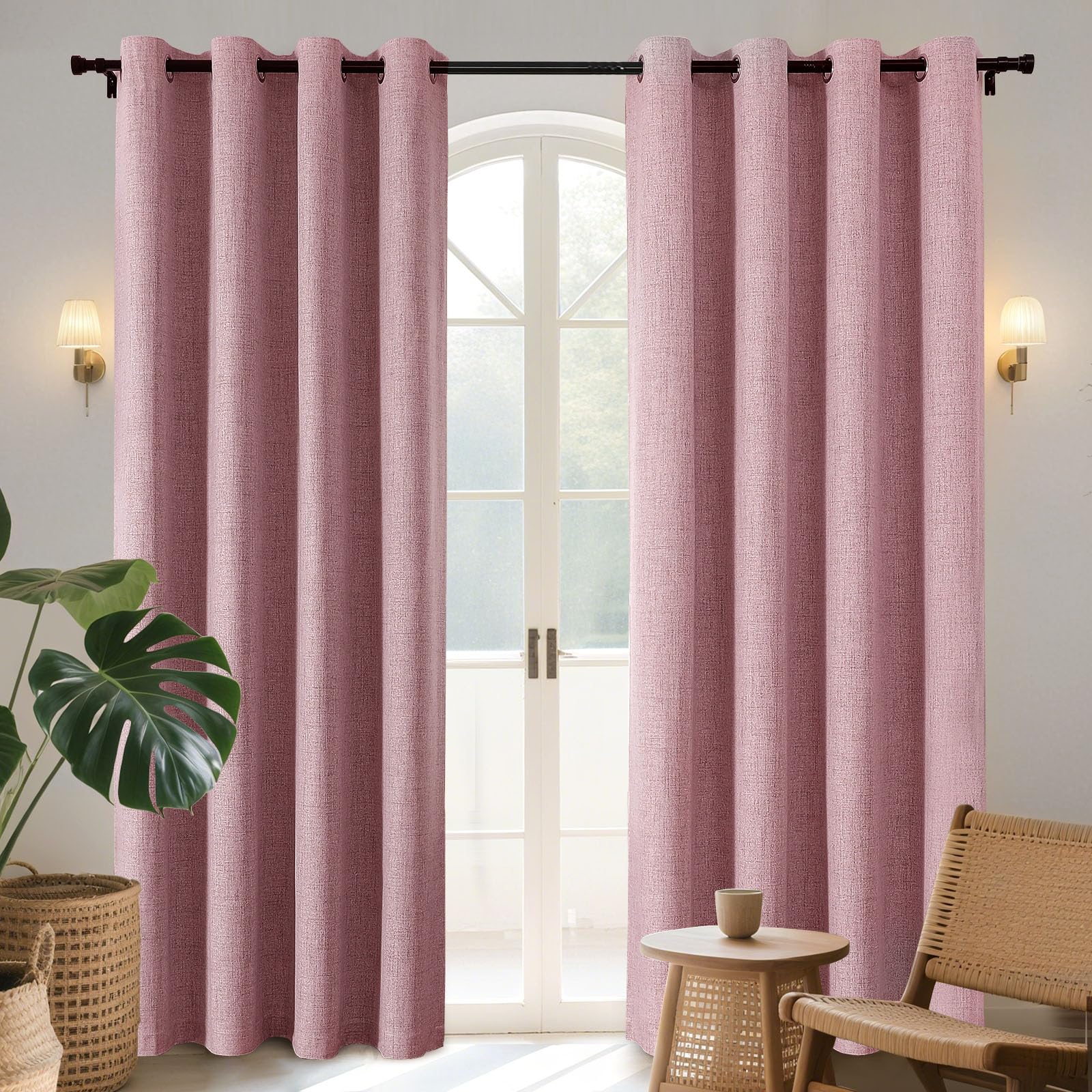 Joydeco 52 Inch Wide Bedroom 100% Faxu Linen Textured Privacy Curtains