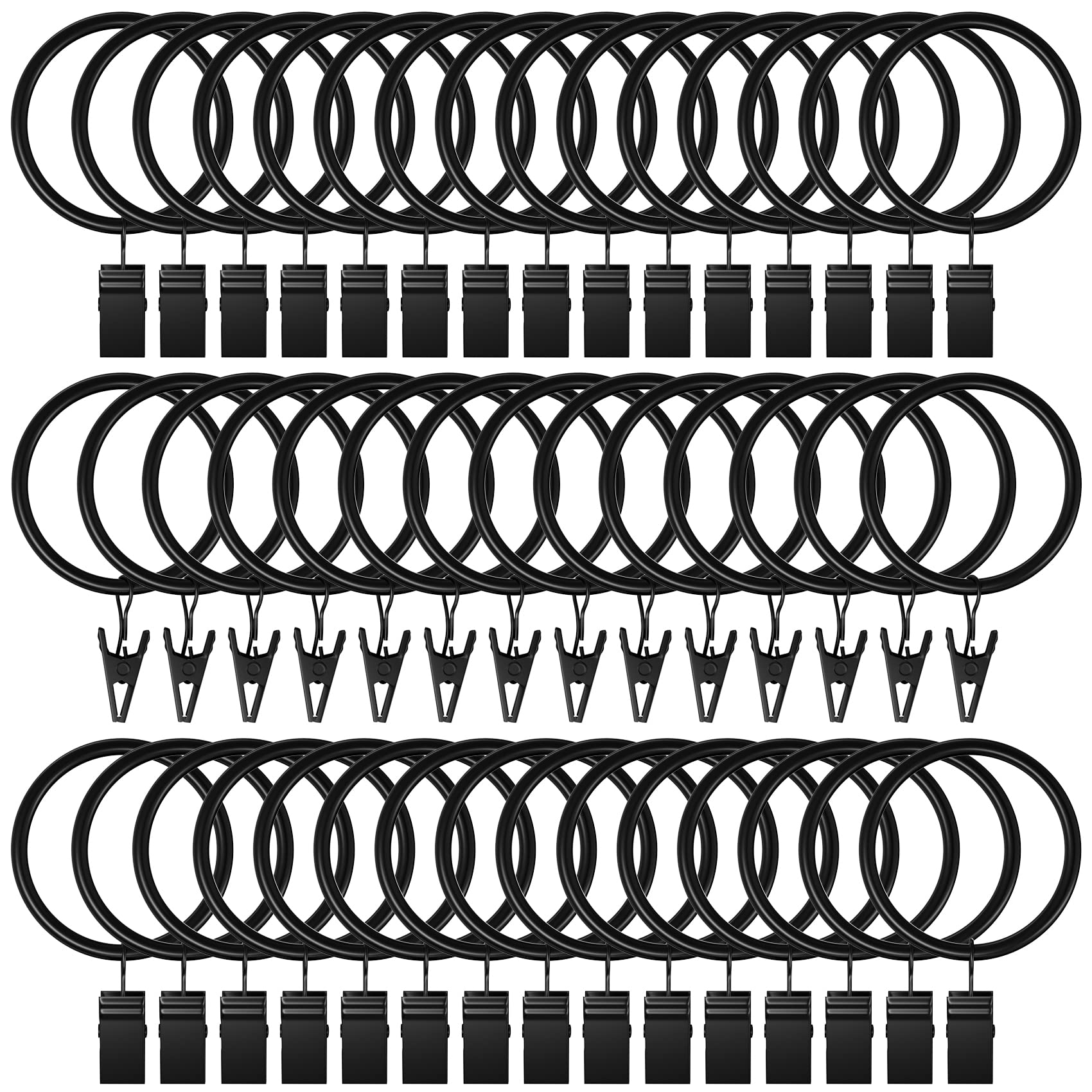 Curtain Rings with Clips Hooks, Drapery Rings Stainless Steel Metal Curtain Hangers Clips