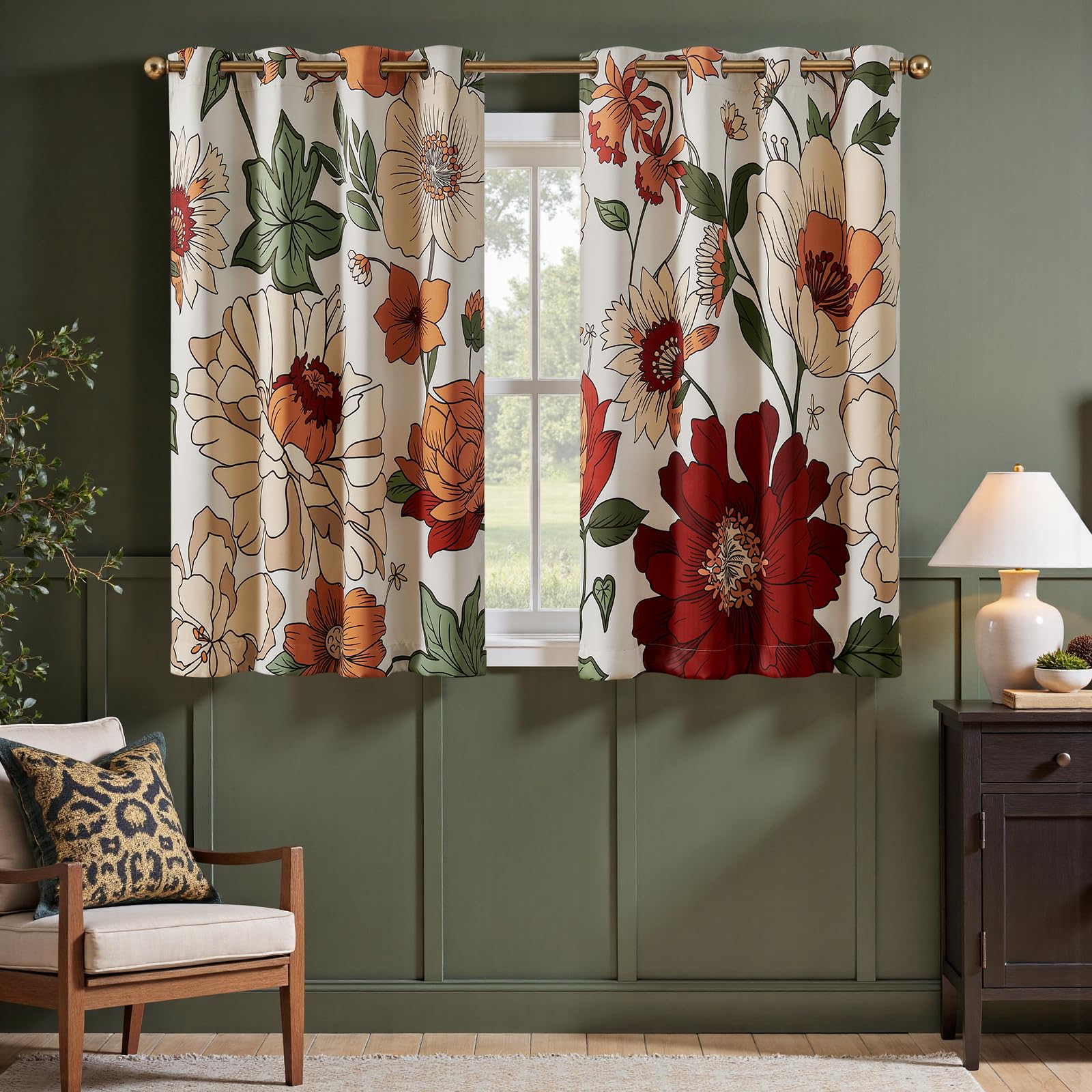 Boho Floral Room Darkening Linen Curtains
