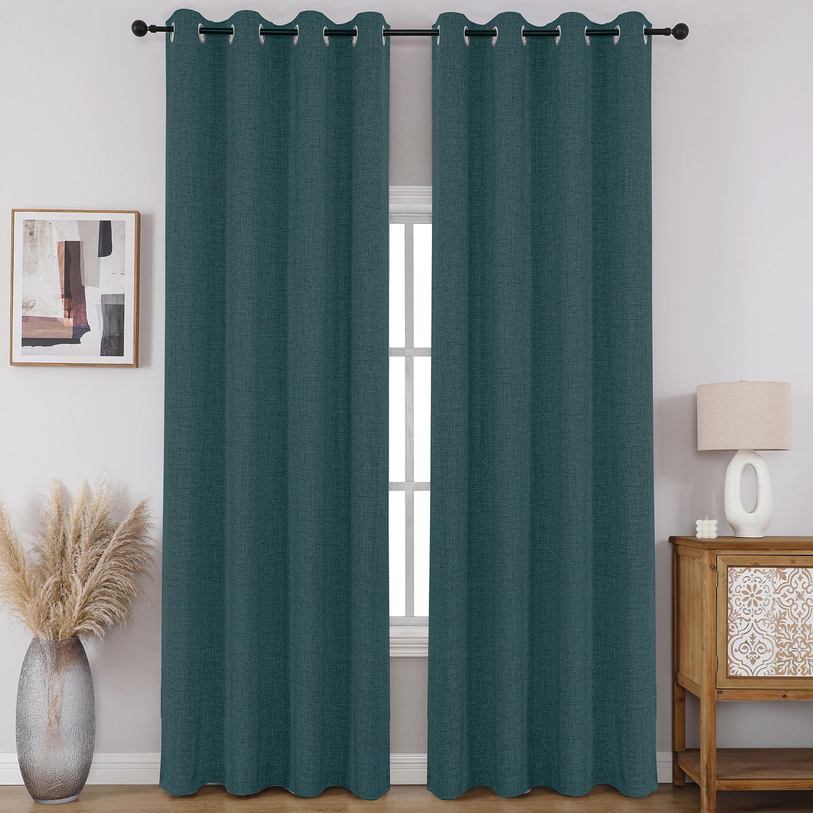 Full Blackout Faux Linen Grommet Curtains