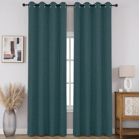 Full Blackout Faux Linen Grommet Curtains