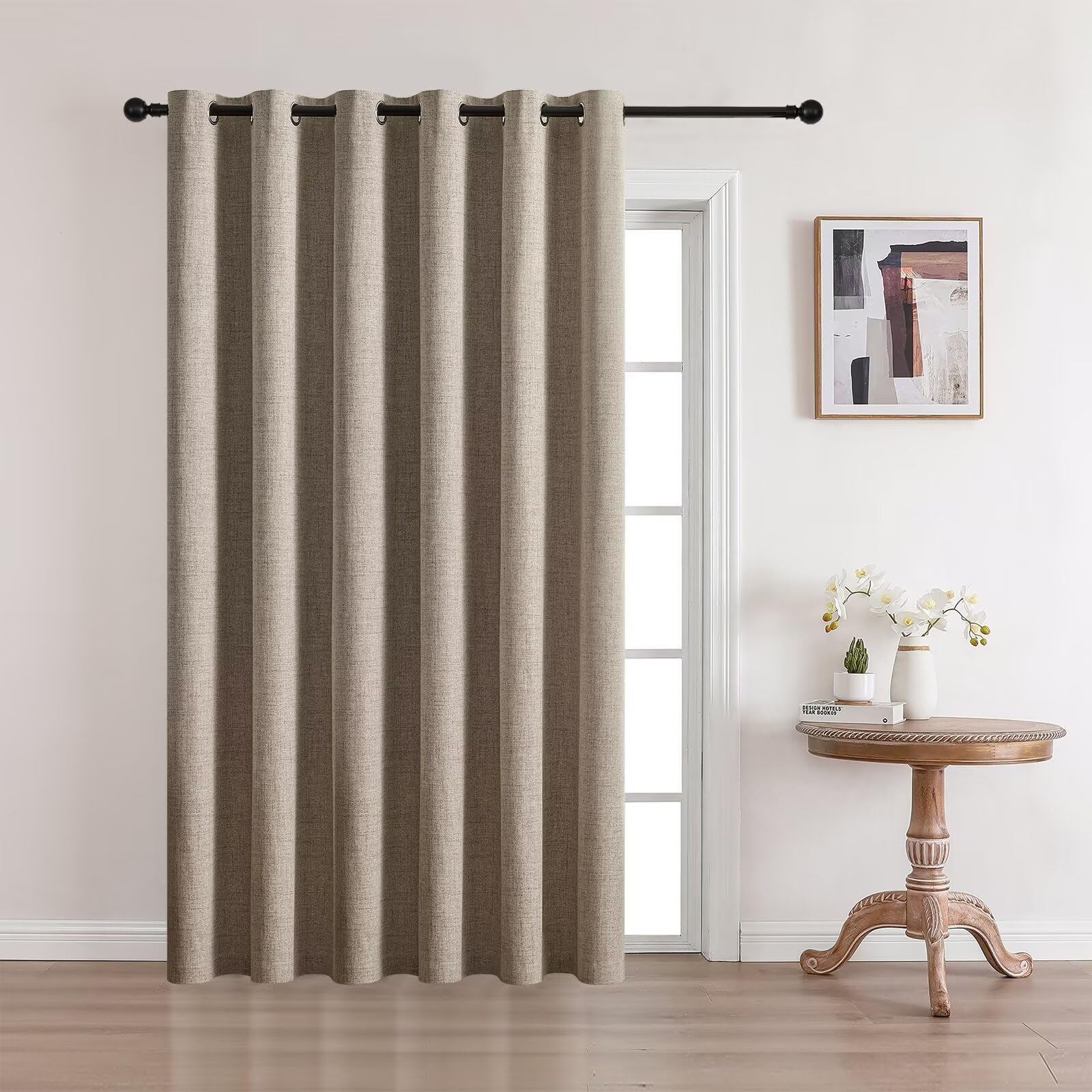 Full Blackout Faux Linen Grommet Curtains