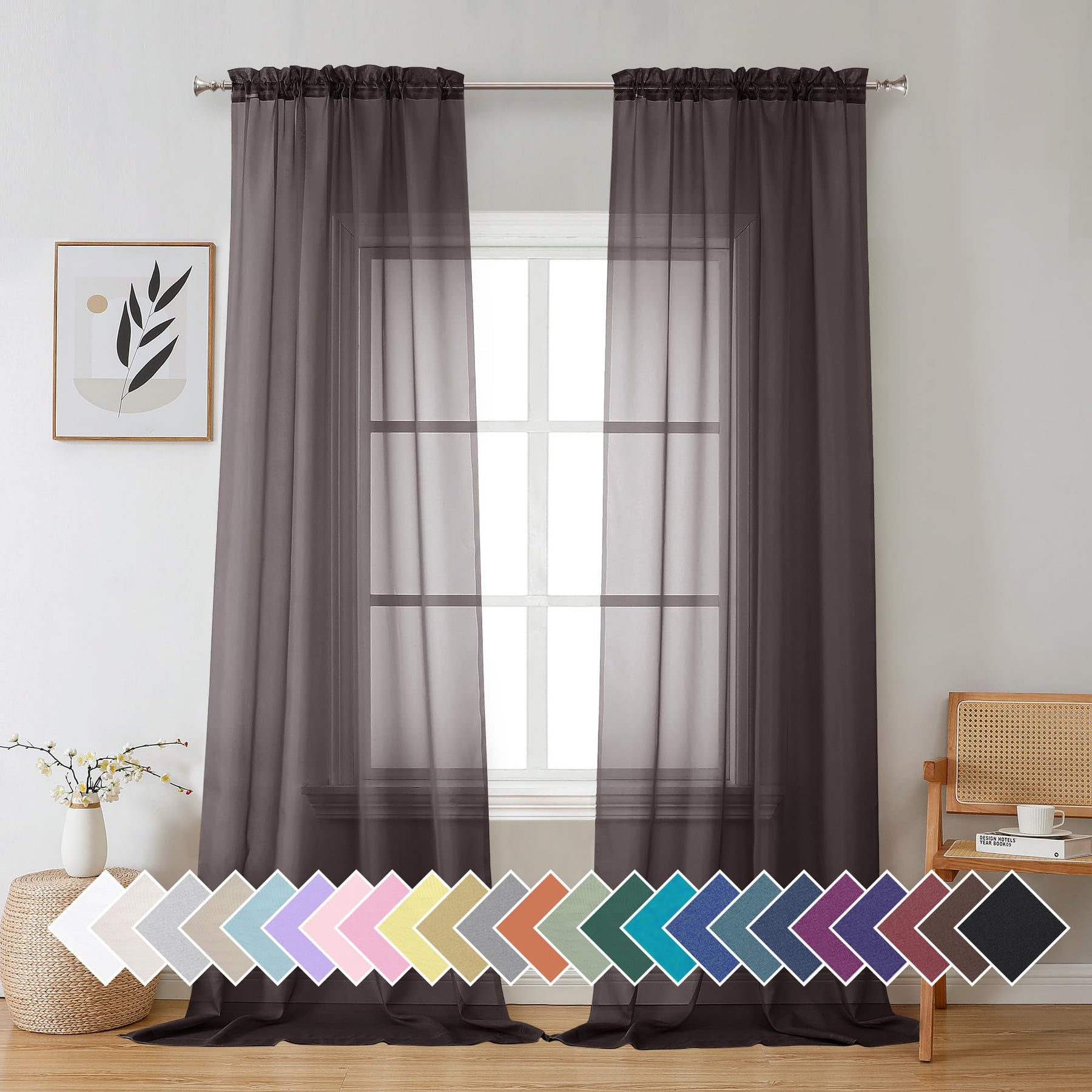 Airy Sheer Voile Curtains Set for Living Room & Bedroom