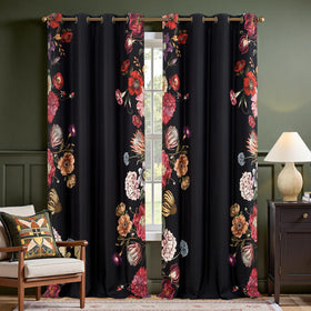 Boho Floral Room Darkening Linen Curtains