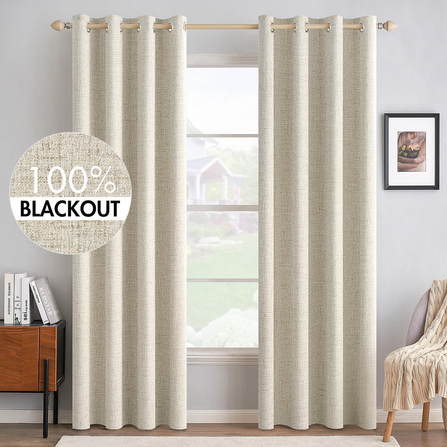 100% Blackout Linen Curtains for Bedroom & Living Room