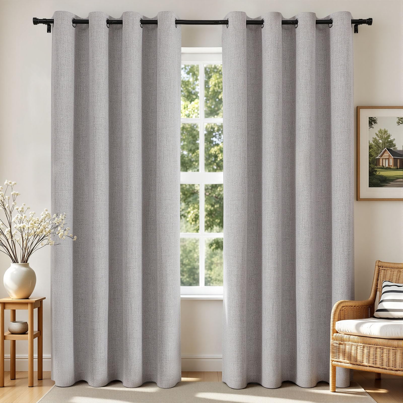 Joydeco 52 Inch Wide Bedroom 100% Faxu Linen Textured Privacy Curtains