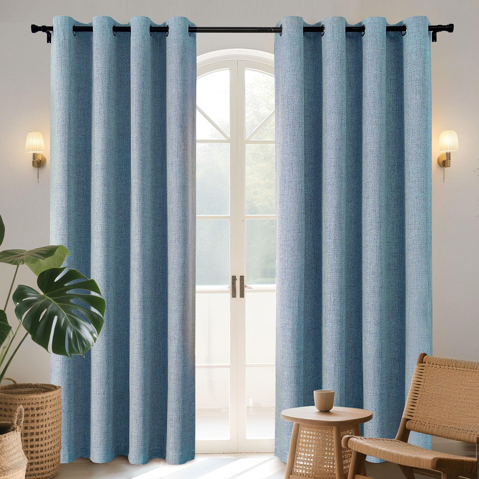 Joydeco 52 Inch Wide Bedroom 100% Faxu Linen Textured Privacy Curtains