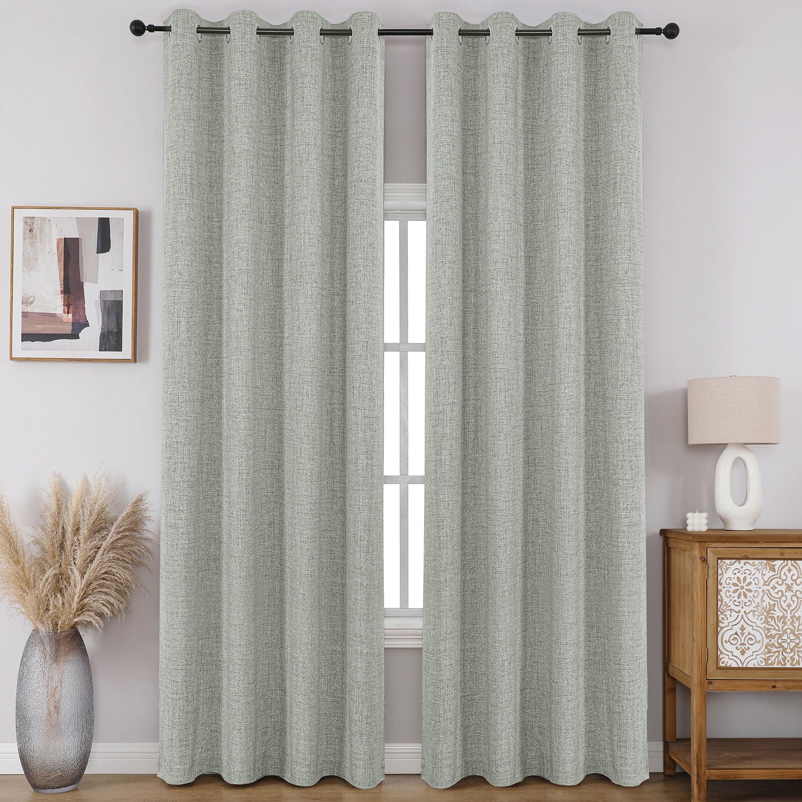 Full Blackout Faux Linen Grommet Curtains