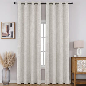 Full Blackout Faux Linen Grommet Curtains