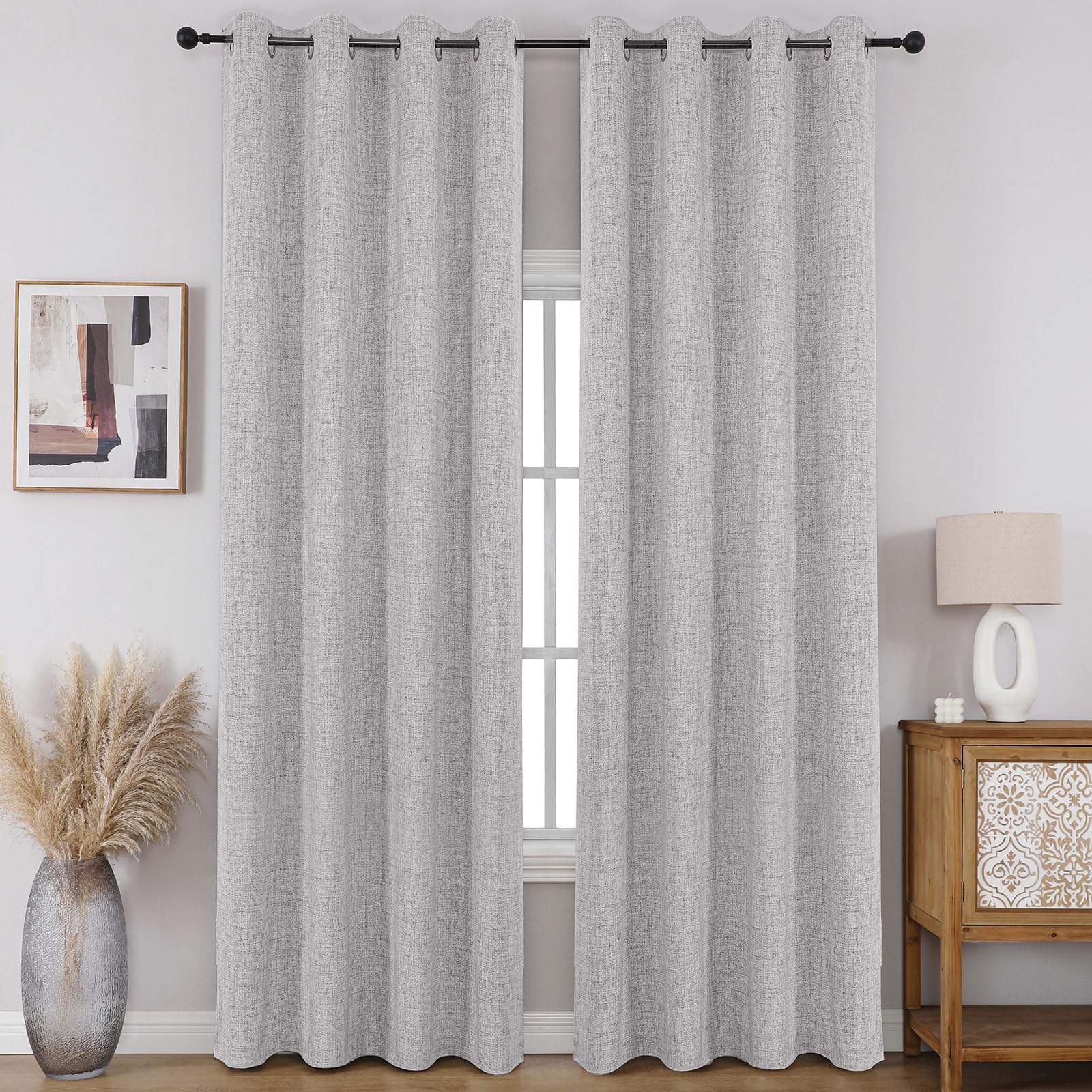 Full Blackout Faux Linen Grommet Curtains