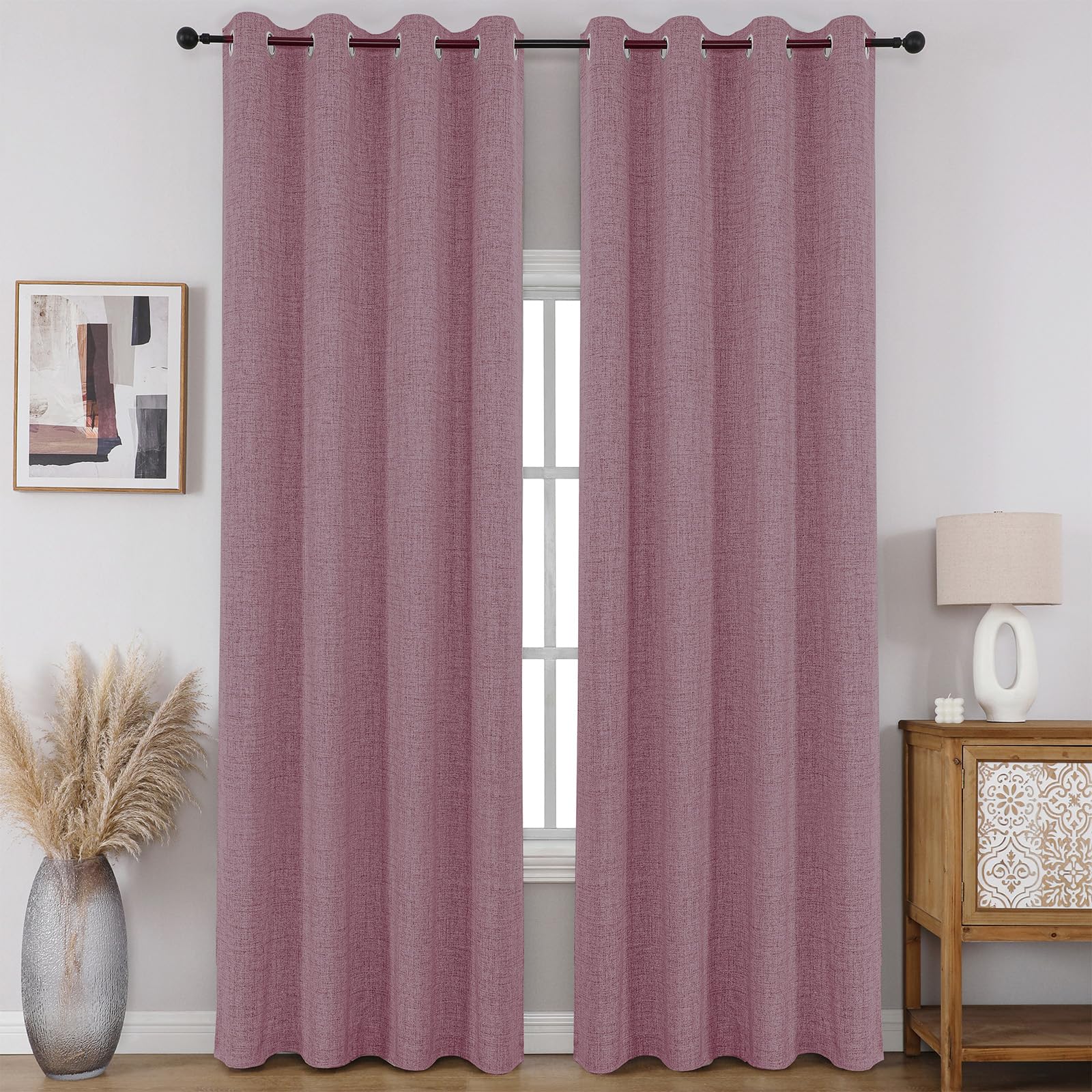 Full Blackout Faux Linen Grommet Curtains