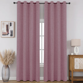 Full Blackout Faux Linen Grommet Curtains