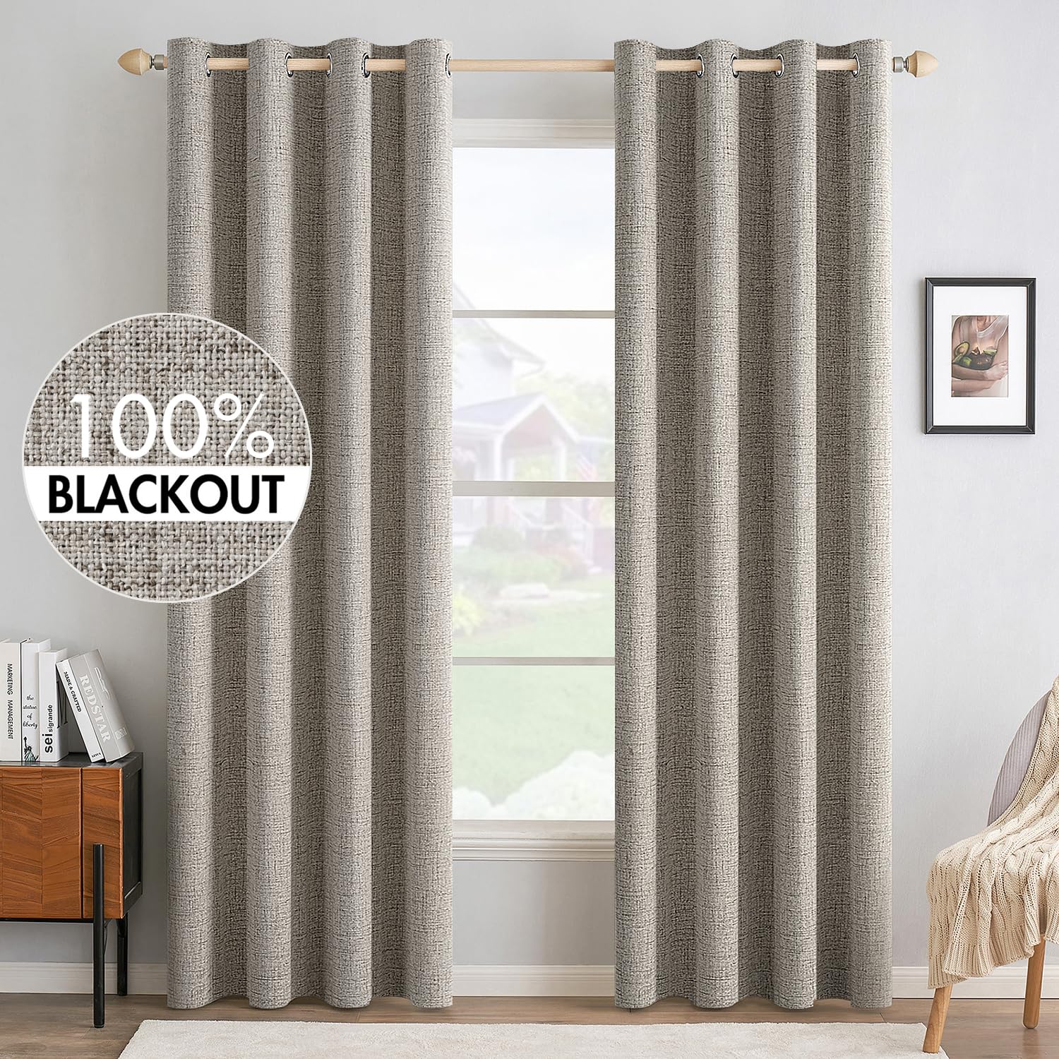 100% Blackout Linen Curtains for Bedroom & Living Room