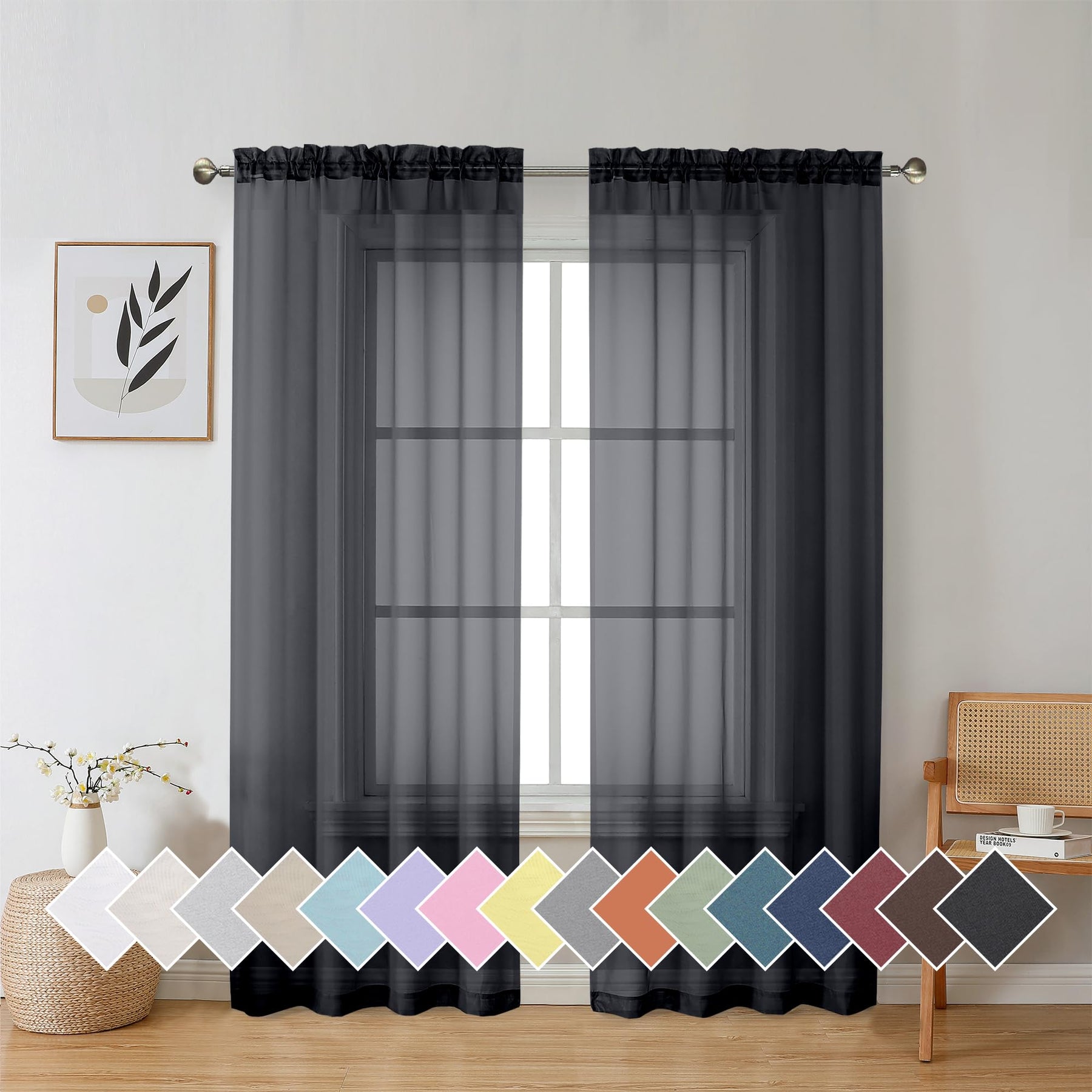 Airy Sheer Voile Curtains Set for Living Room & Bedroom
