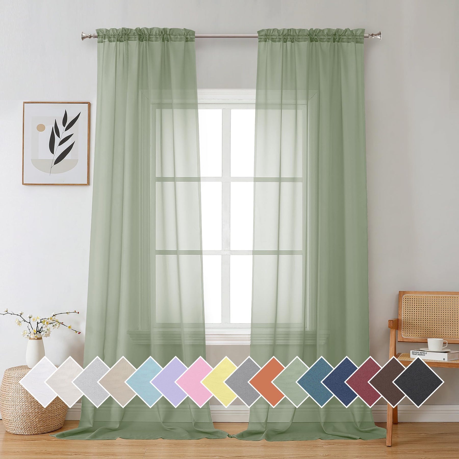 Airy Sheer Voile Curtains Set for Living Room & Bedroom