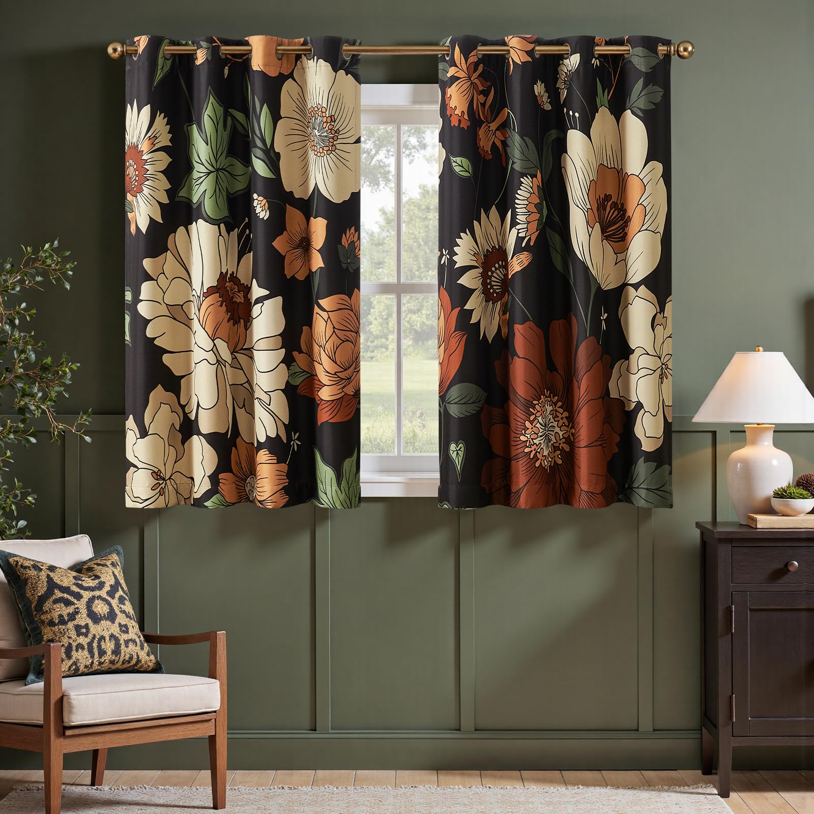 Boho Floral Room Darkening Linen Curtains