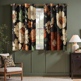 Boho Floral Room Darkening Linen Curtains