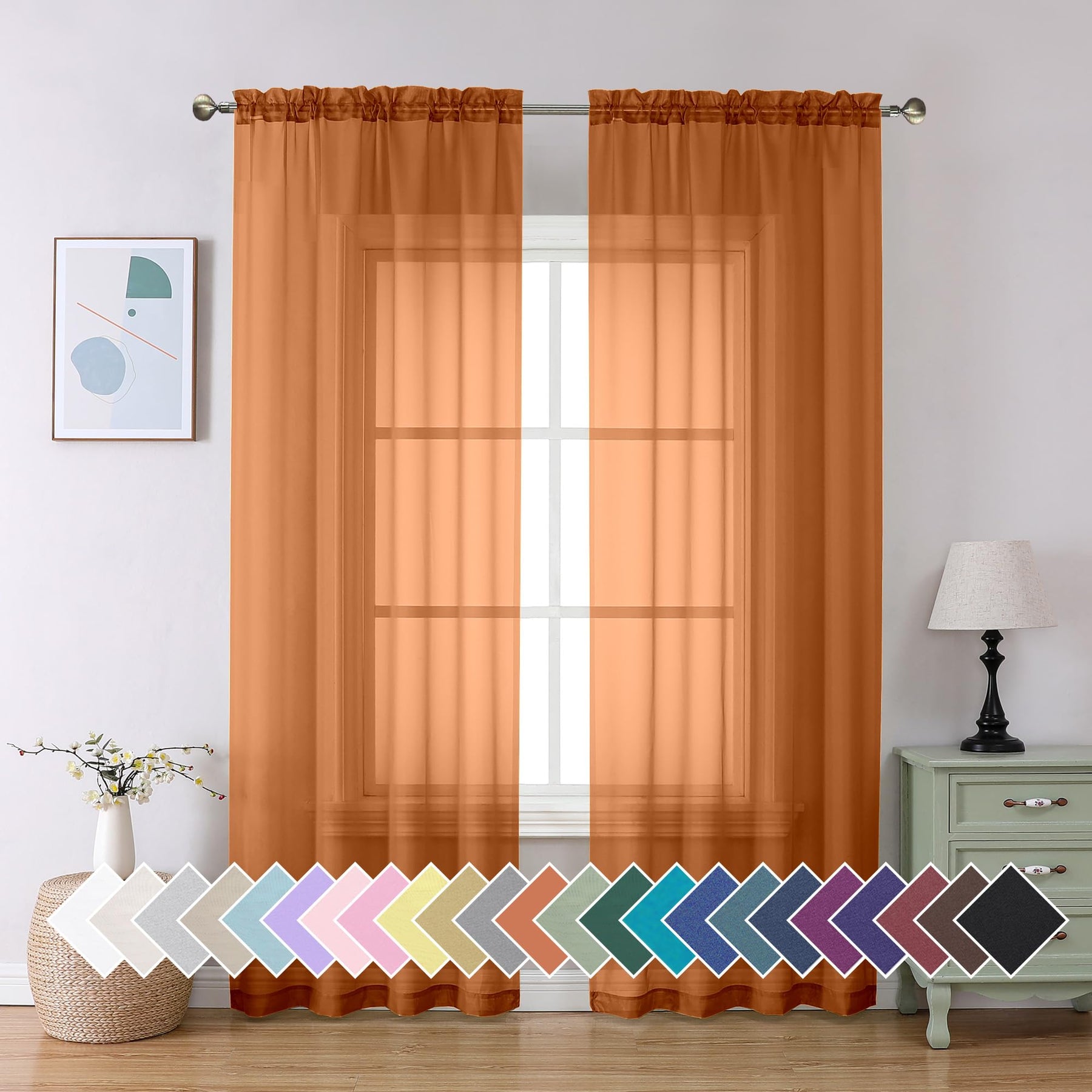 Airy Sheer Voile Curtains Set for Living Room & Bedroom