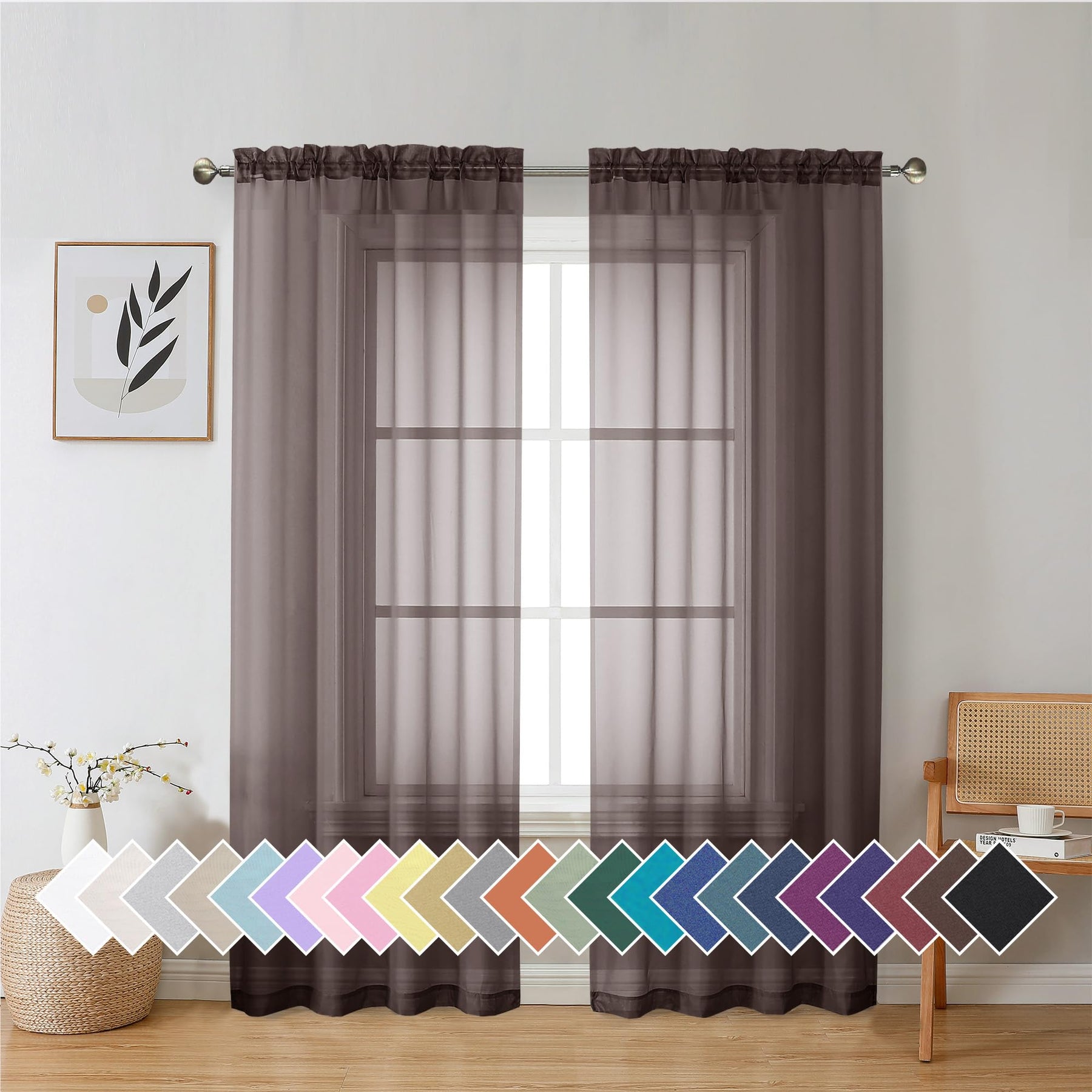 Airy Sheer Voile Curtains Set for Living Room & Bedroom
