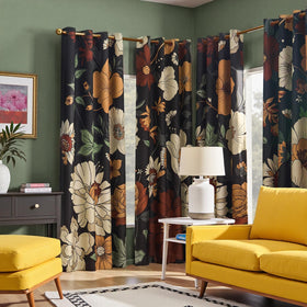 Boho Floral Room Darkening Linen Curtains