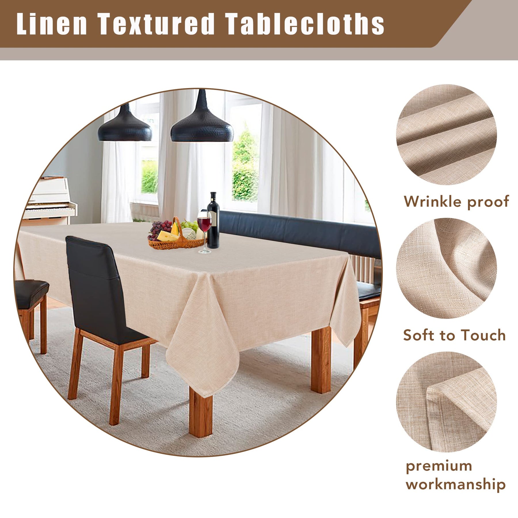 Fitable Faux Linen Tableclothes for Dining Kitchen Wedding Banquet Party