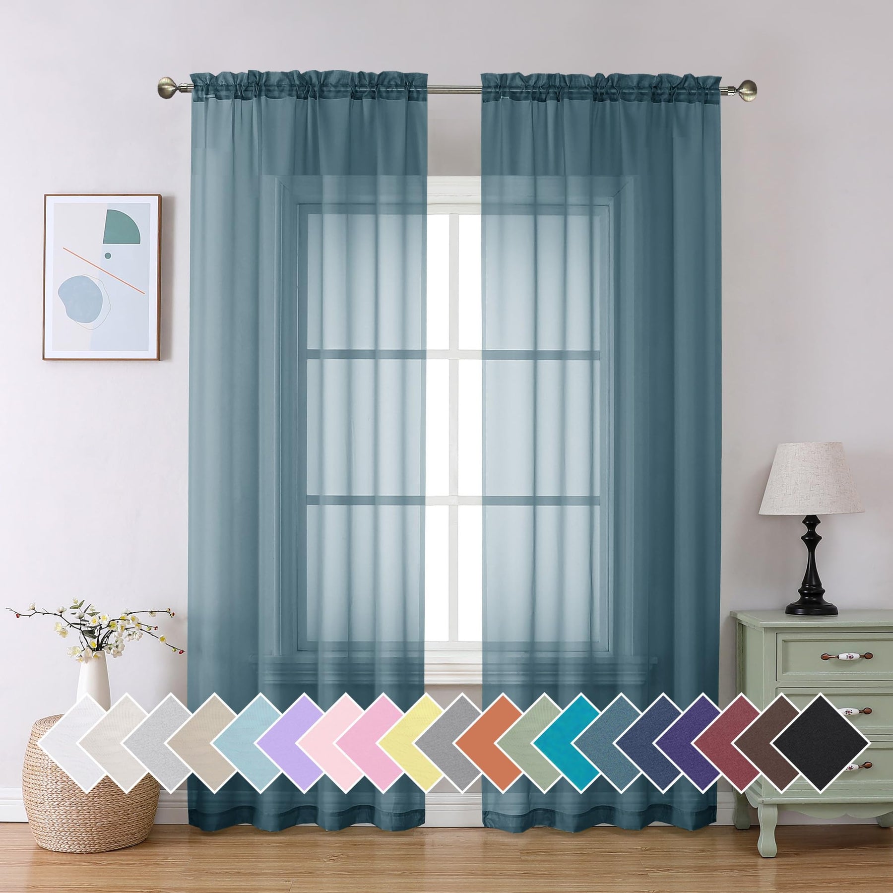 Airy Sheer Voile Curtains Set for Living Room & Bedroom