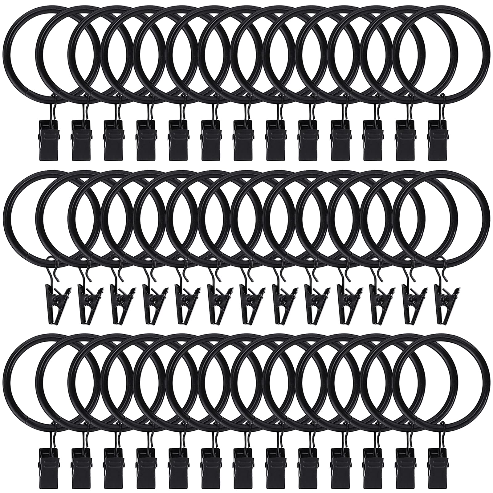 Curtain Rings with Clips Hooks, Drapery Rings Stainless Steel Metal Curtain Hangers Clips