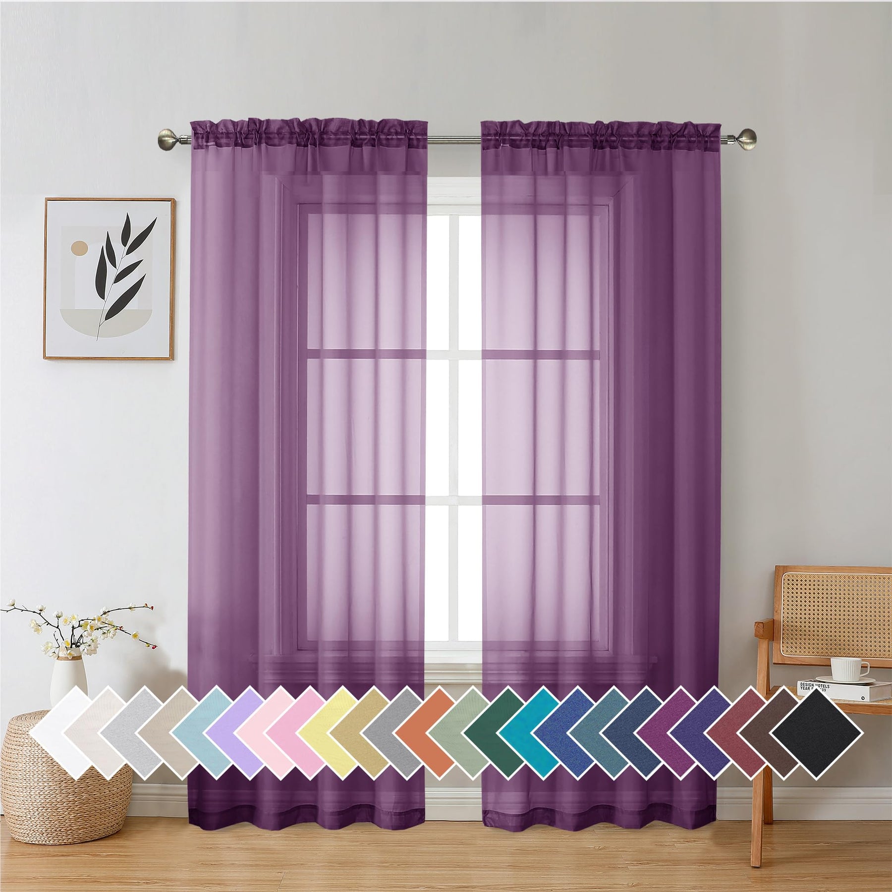 Airy Sheer Voile Curtains Set for Living Room & Bedroom