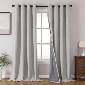 Joydeco 52 Inch Wide Bedroom 100% Faxu Linen Textured Privacy Curtains