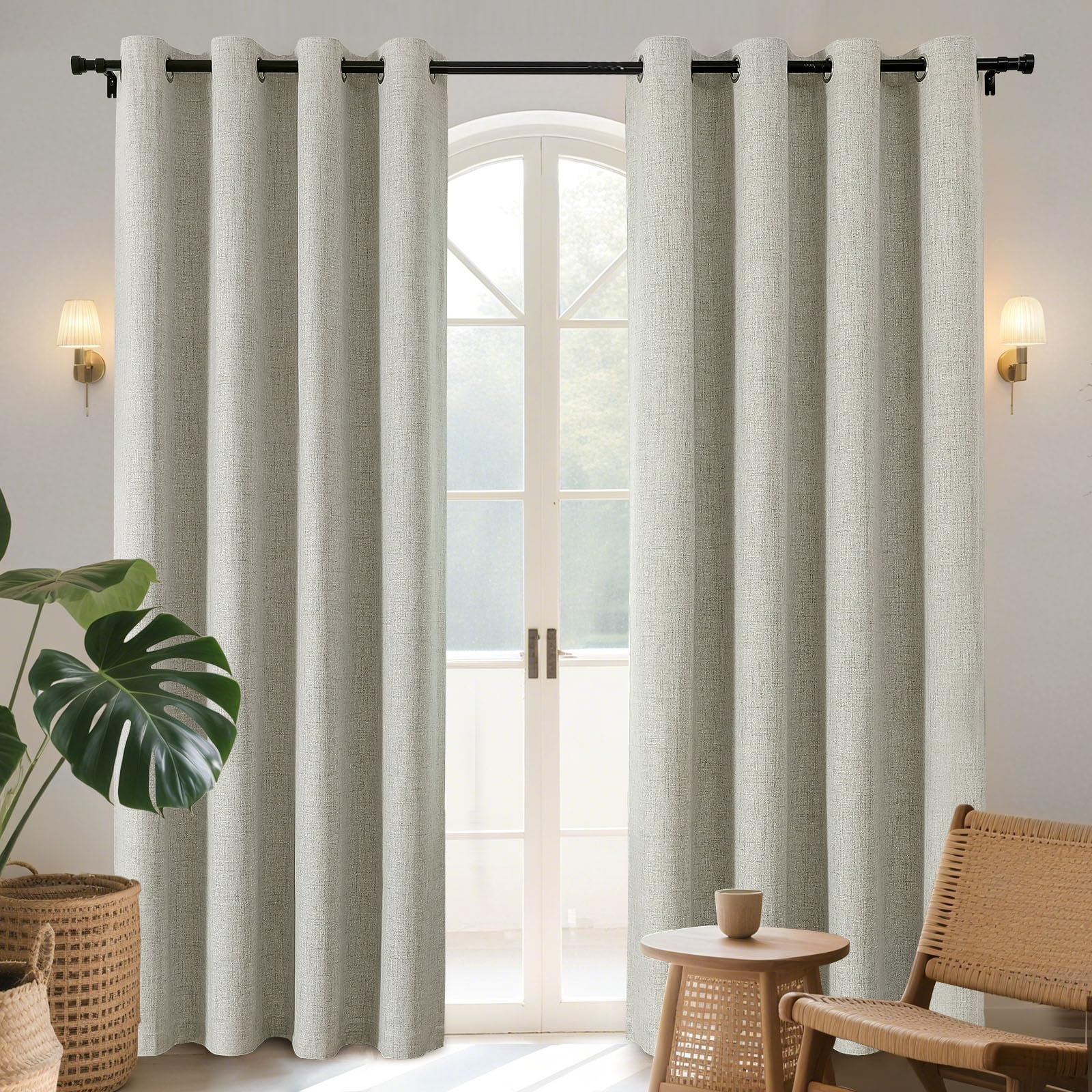 Joydeco 52 Inch Wide Bedroom 100% Faxu Linen Textured Privacy Curtains