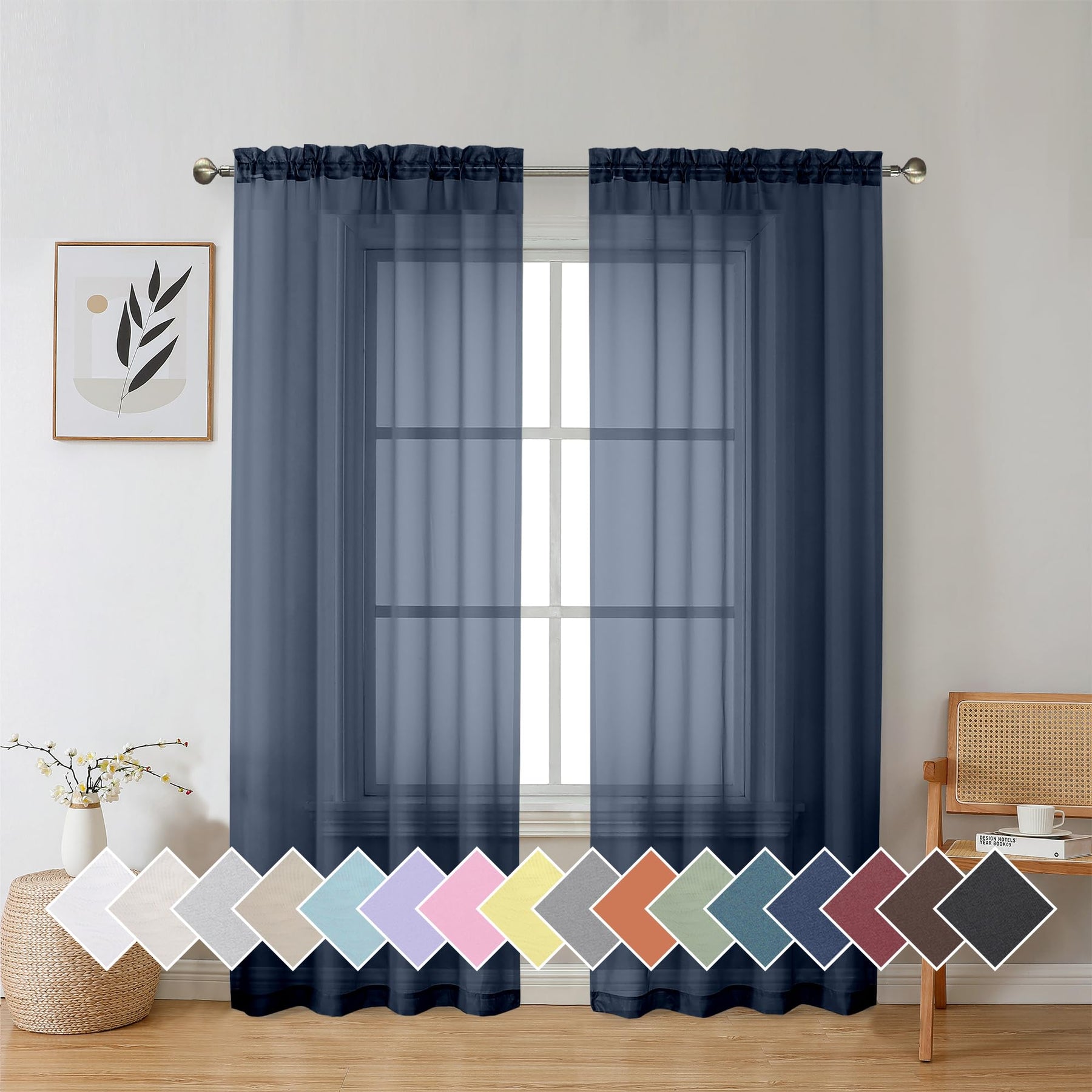 Airy Sheer Voile Curtains Set for Living Room & Bedroom