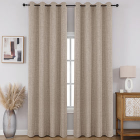 Full Blackout Faux Linen Grommet Curtains
