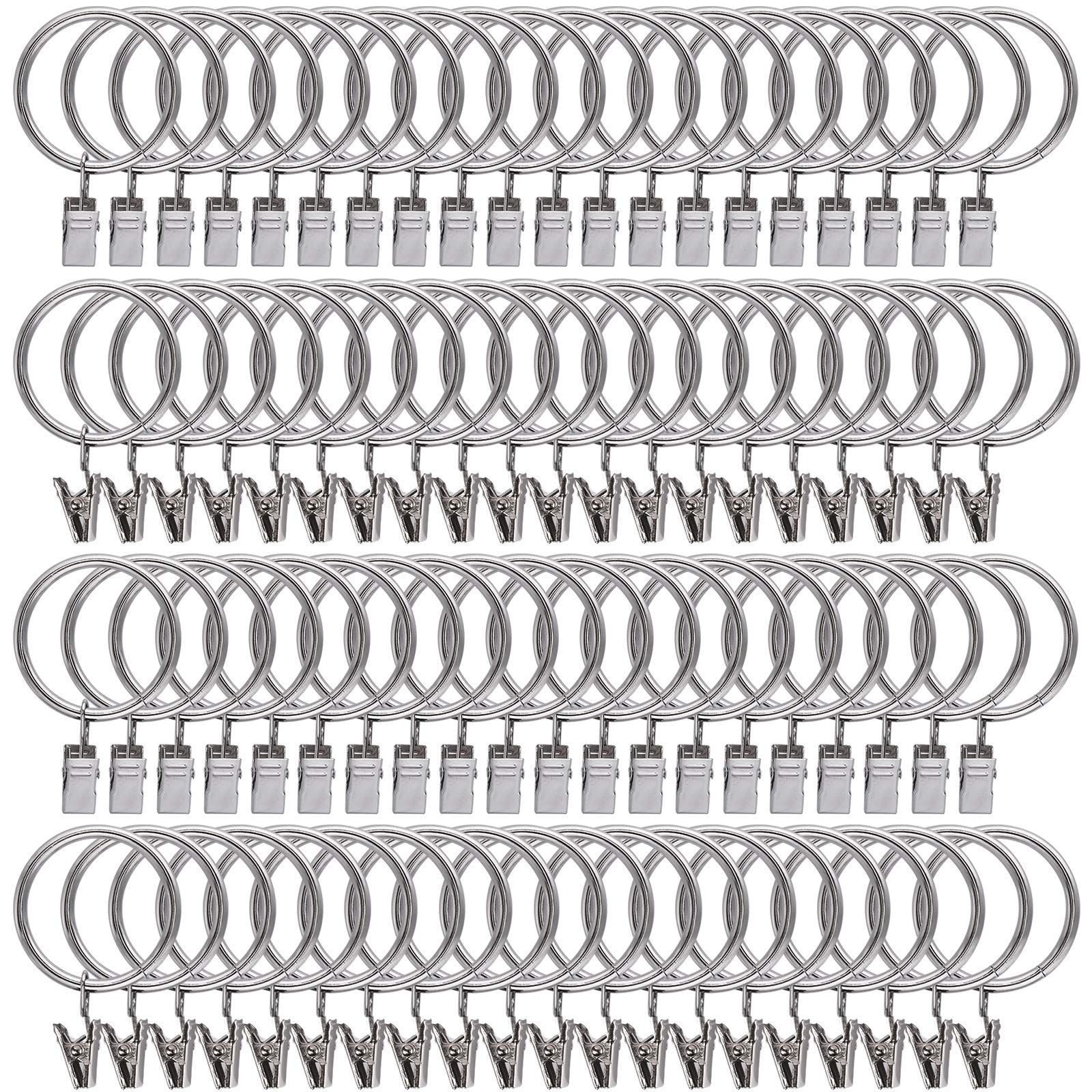 Curtain Rings with Clips Hooks, Drapery Rings Stainless Steel Metal Curtain Hangers Clips