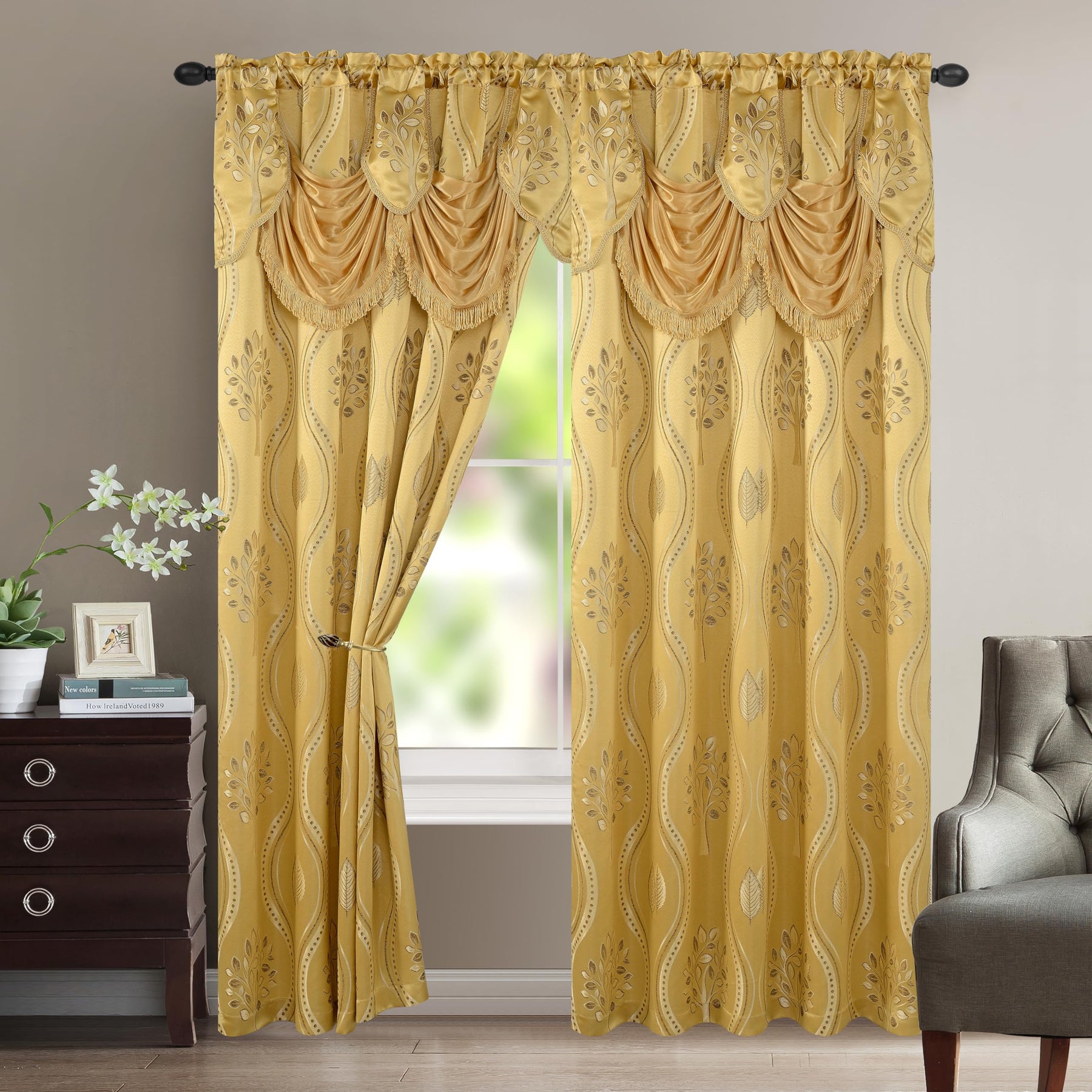 Elegant Comfort Aurora Jacquard Look Curtain Panel Set