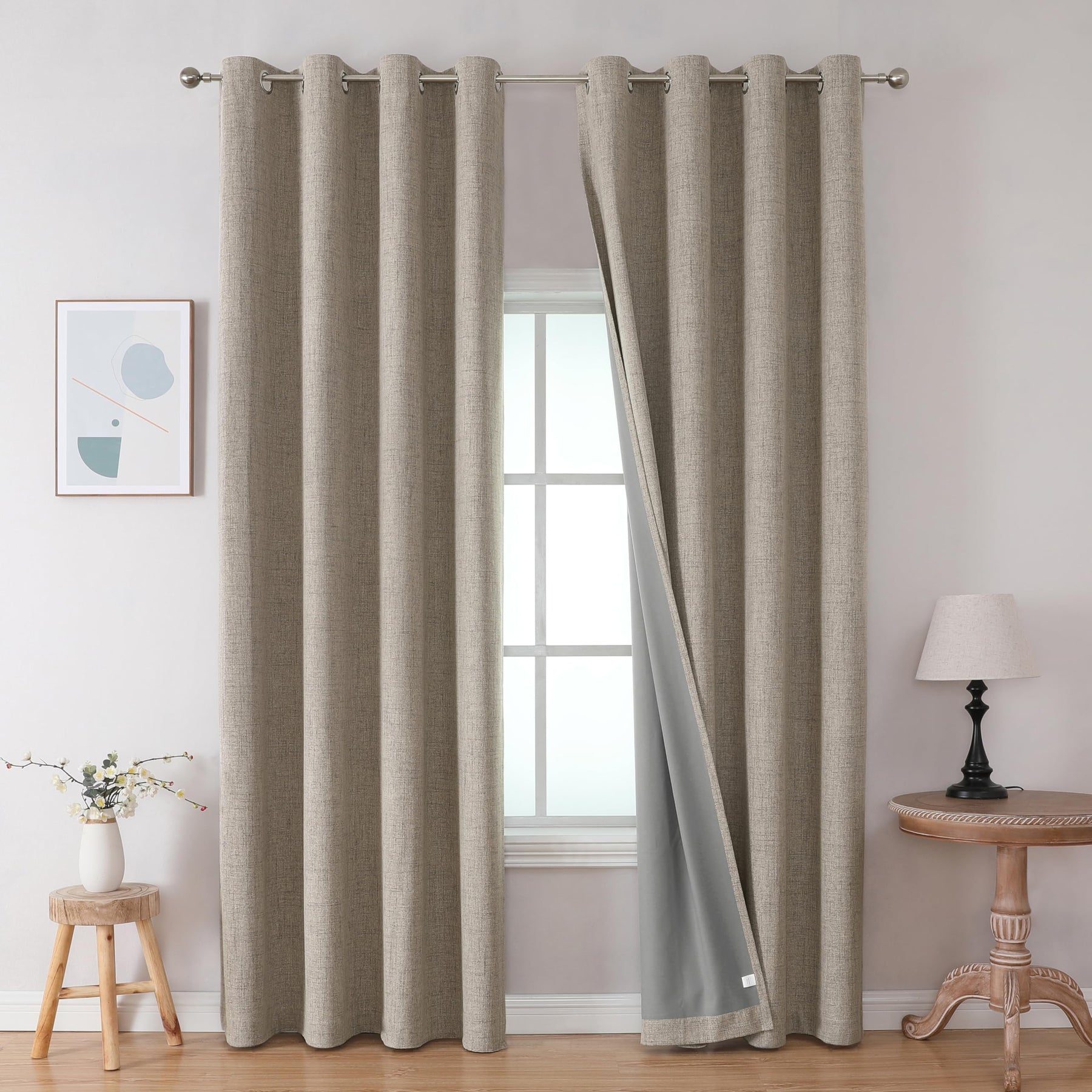 Joydeco 52 Inch Wide Bedroom 100% Faxu Linen Textured Privacy Curtains