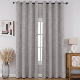 Full Blackout Faux Linen Grommet Curtains