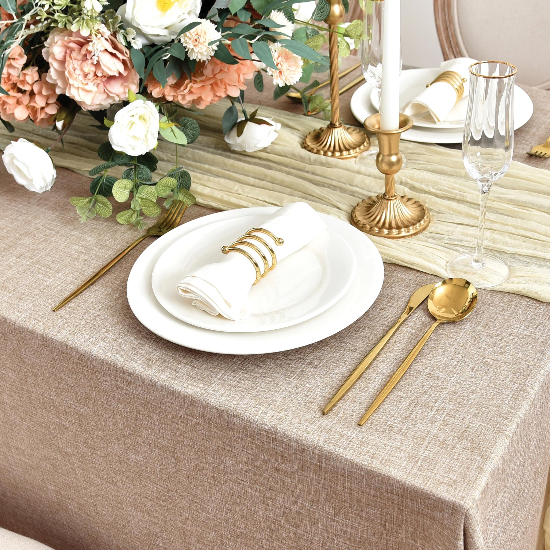 Faux Linen Wrinkle Free Tablecloth Set of 2
