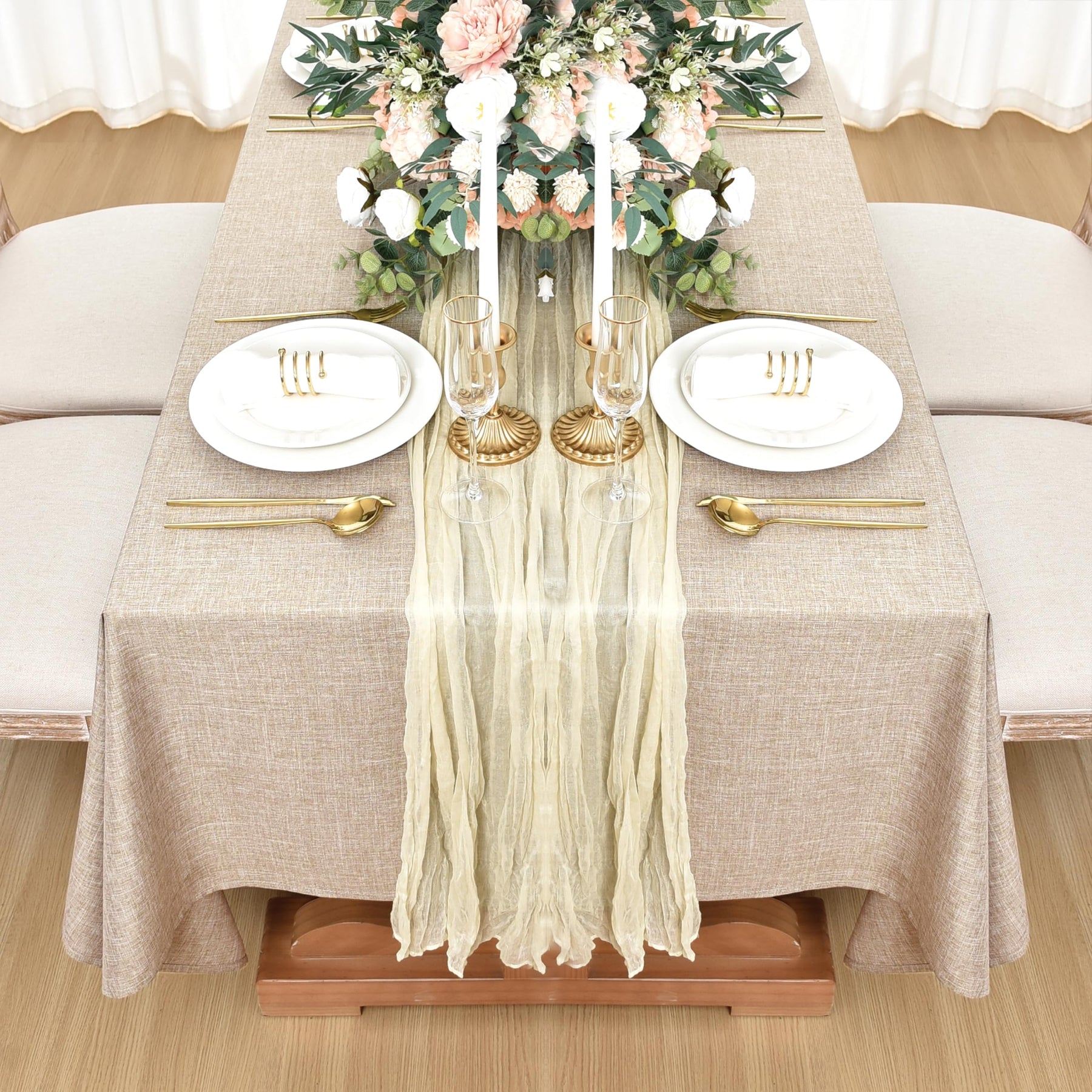 Faux Linen Wrinkle Free Tablecloth Set of 2