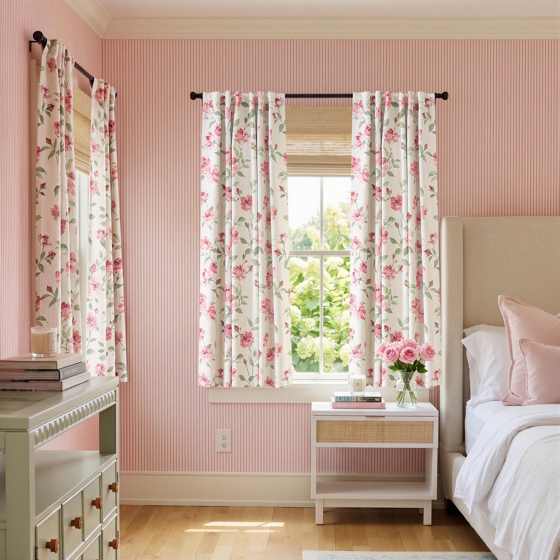 Boho Floral Room Darkening Linen Curtains