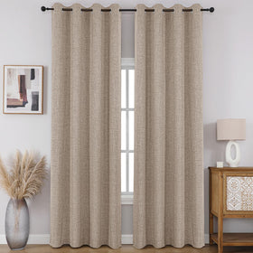 Full Blackout Faux Linen Grommet Curtains